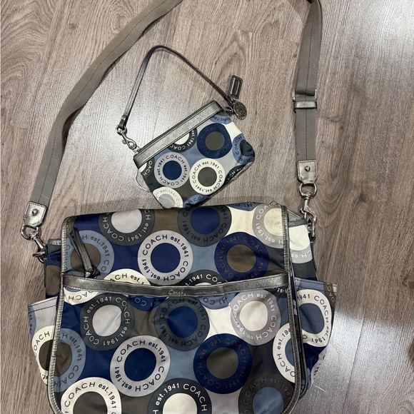 Coach Handbags - Coach Blue and Gray Circle Pattern Crossbody Bag